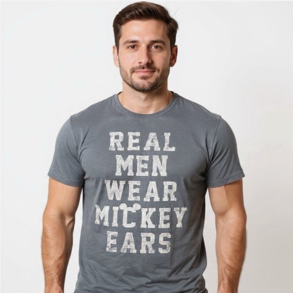 Disney Real Men Wear Mickey Ears T-Shirt Blue Medium
